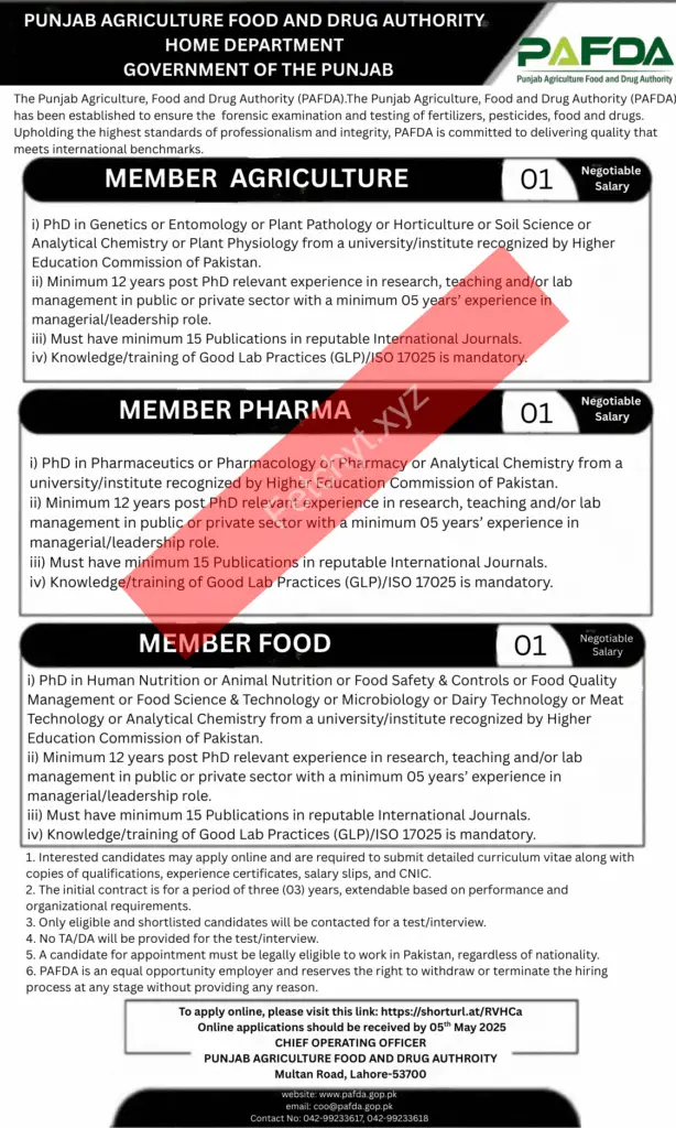 Punjab Agriculture Food and Drug Authority Jobs Advertisement 2025