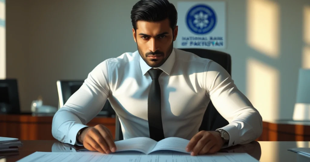 Confident banker analyzing credit policies at NBP