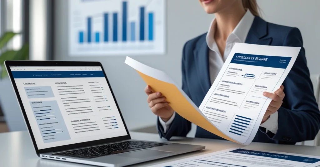 Sleek laptop displaying a professional resume template on the screen